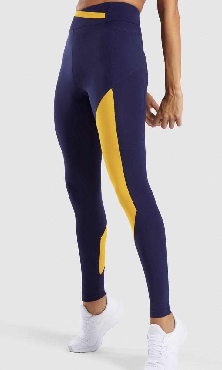 Gymshark Asymmetric Leggings Navy and Citrus Yellow: BRAND NEW w