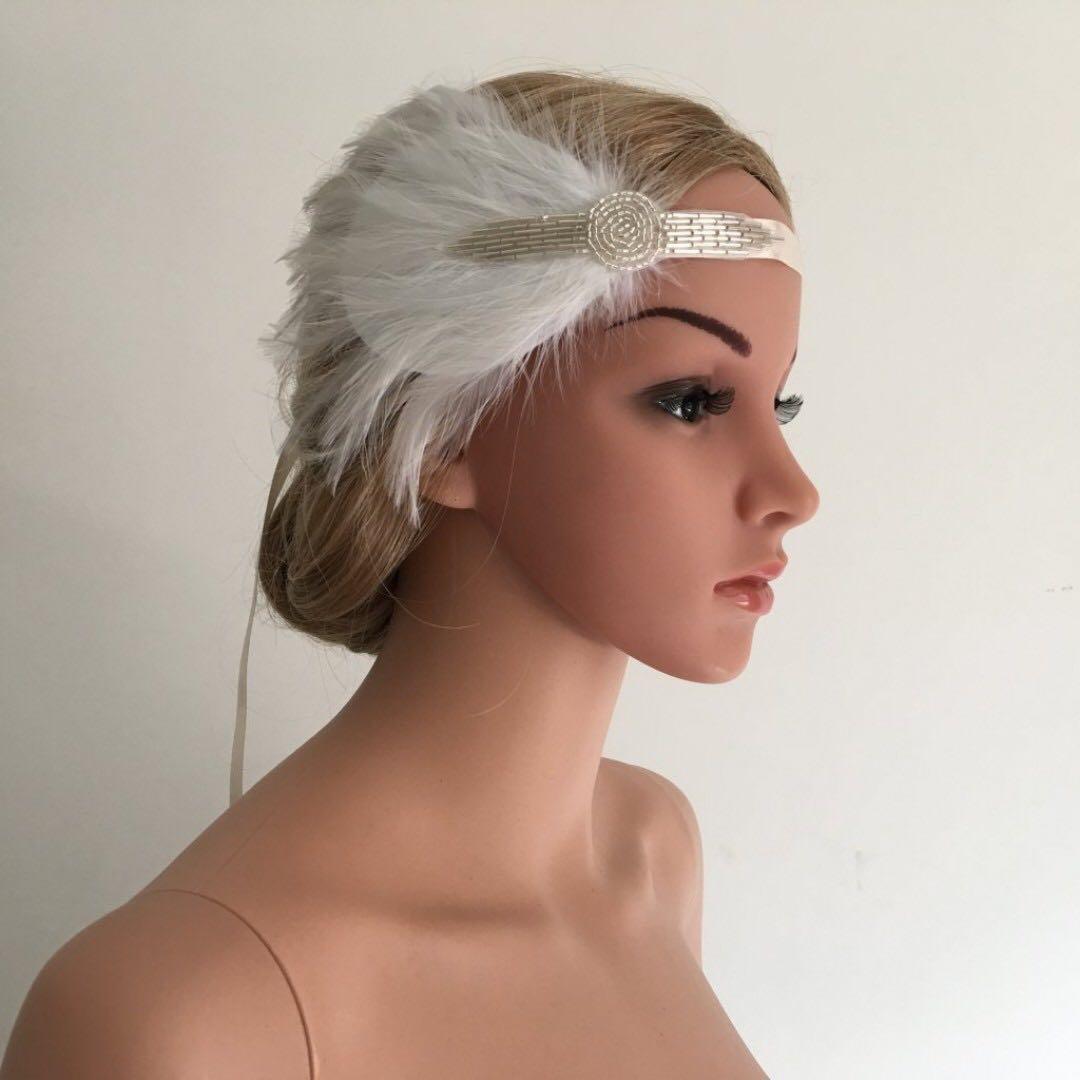Magideal Woman Flapper Feather Headband 1920s Great Gatsby