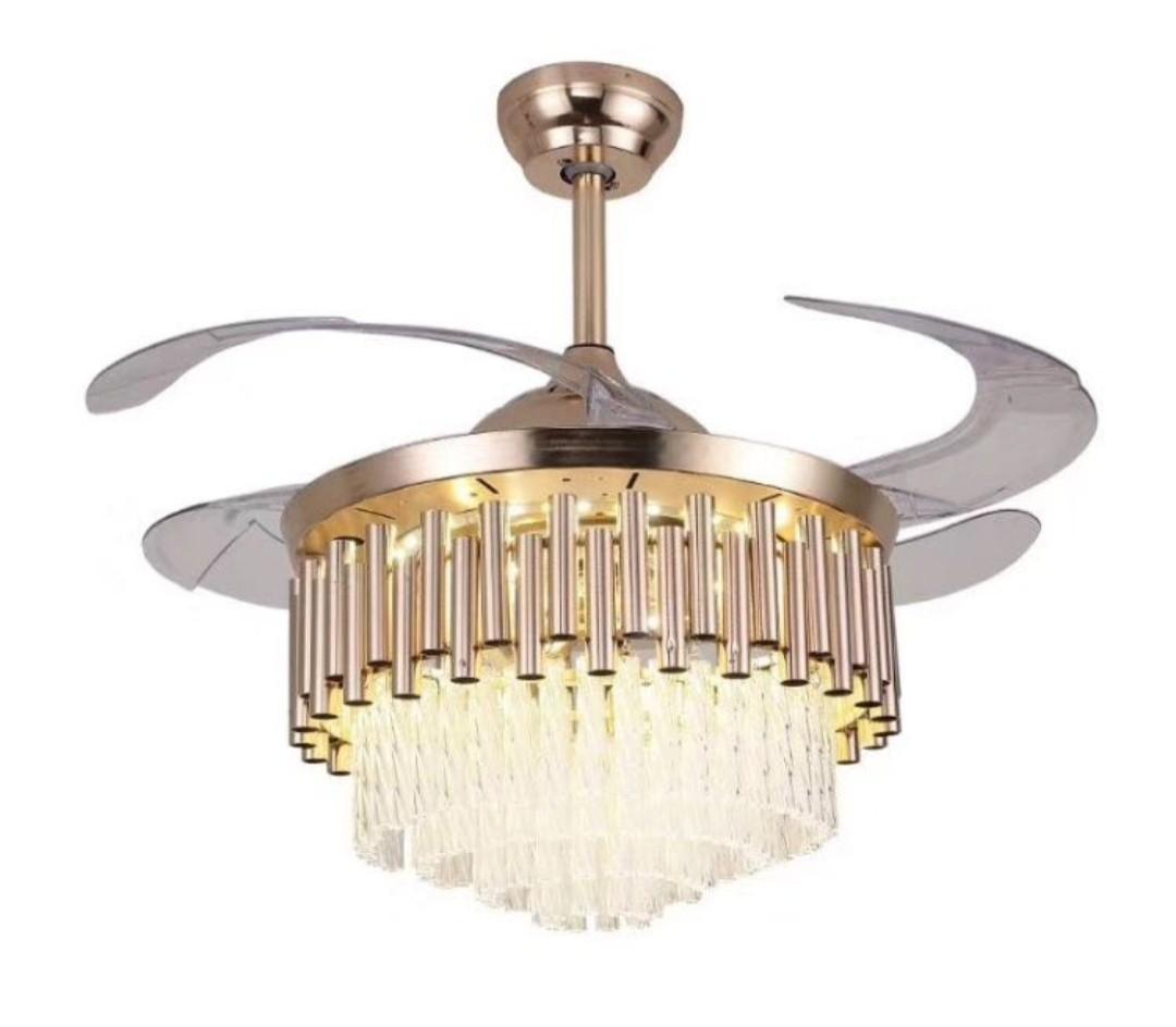 French Gold Mothpelier Led Crystal Retractable Fan Light Furniture Home Decor Lighting Supplies On Carousell