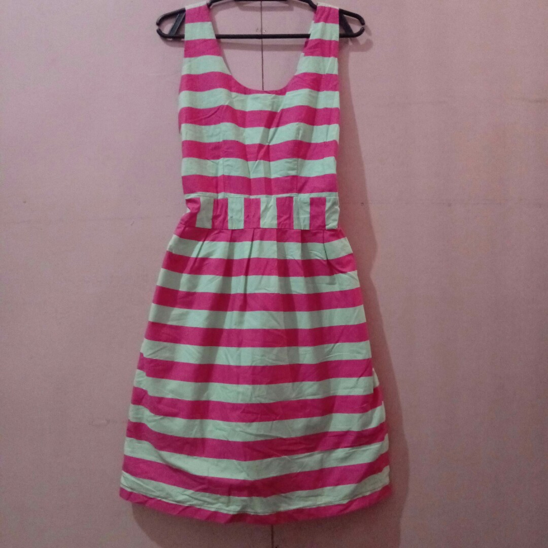 pink and green striped dress