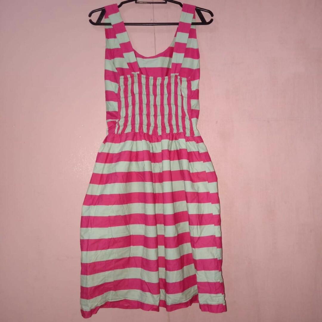 pink and green striped dress
