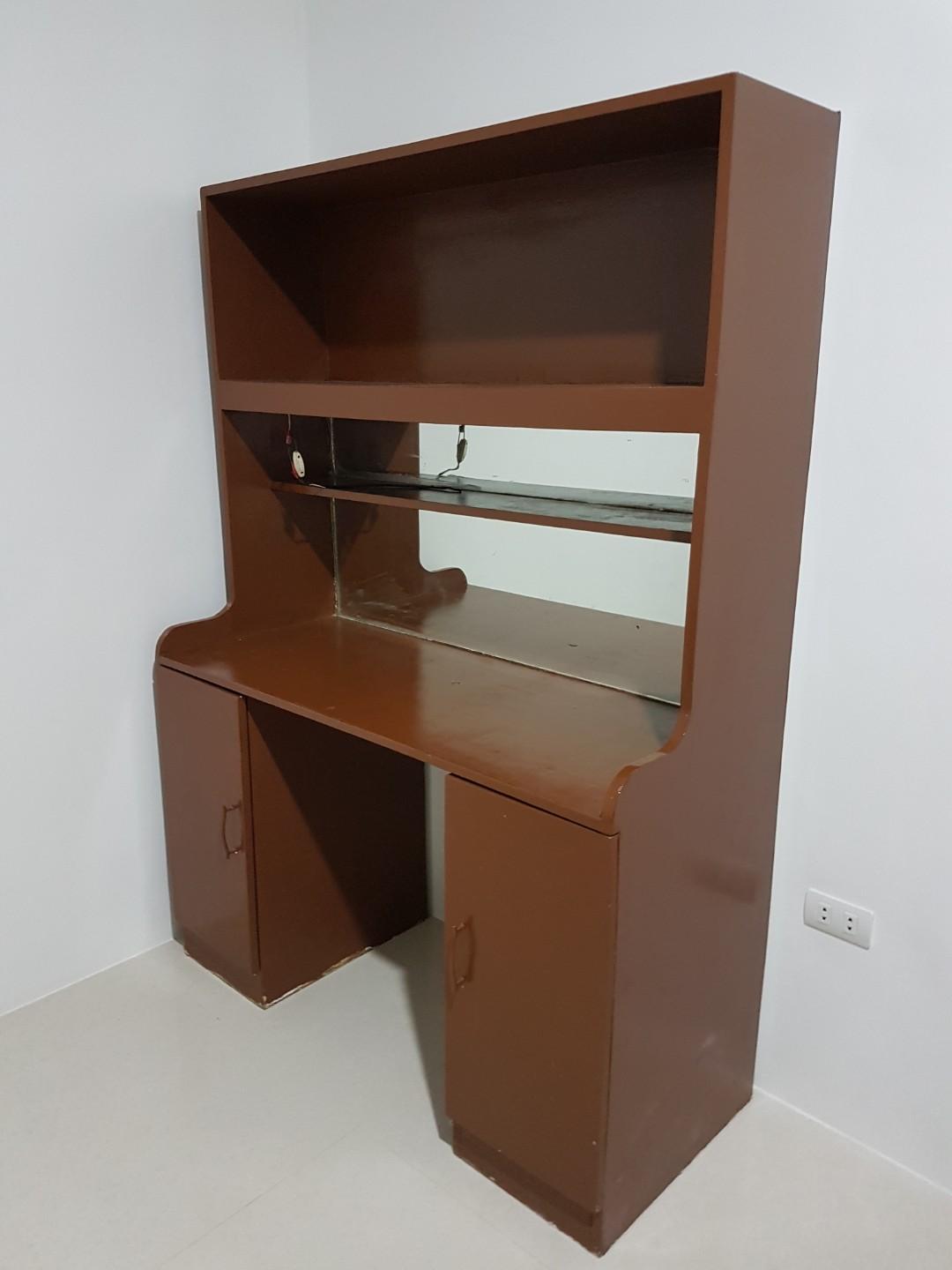 Sturdy Study Table (Category: Tables & Sets) located in Caloocan City. Submitted by jamade (Listing ID 208702936, Image 2). Description: Very sturdy study table. Made from Marine Solid Plywood. Comes with its built-in Mirror, Shelf (for your books) and bottom Cabinet (for your bagpacks and other stuff) 😊 Perfect for students 😊 Price is negotiable. Hit me with your best offer! Available for pick up, or deliver (with fee). DM for full details..