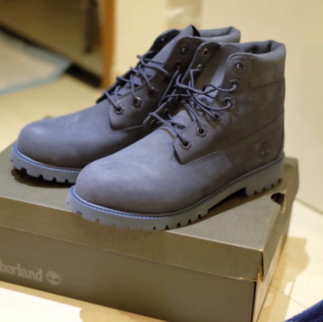 blue and tan timberlands