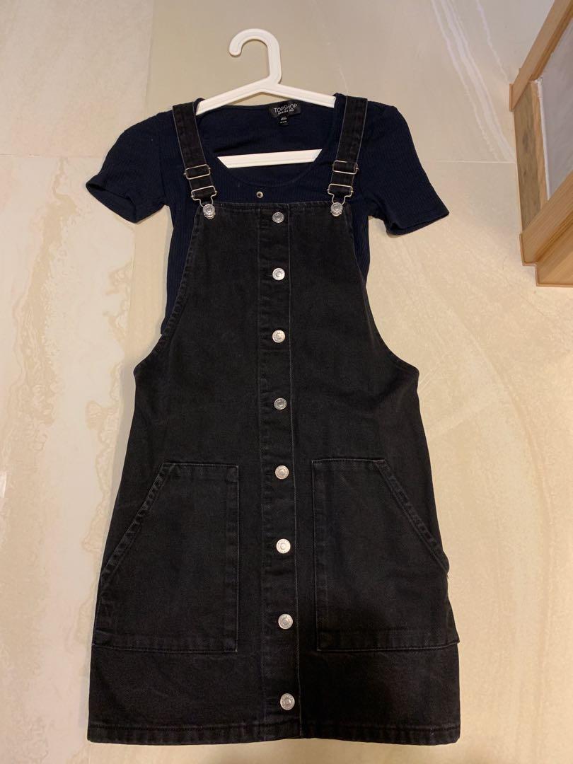 Topshop black dungaree dress top
