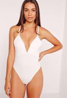 Missguided White Crossback V-Neck Bodysuit