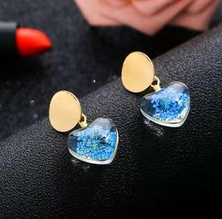 Blue dried flower earring for women transparant