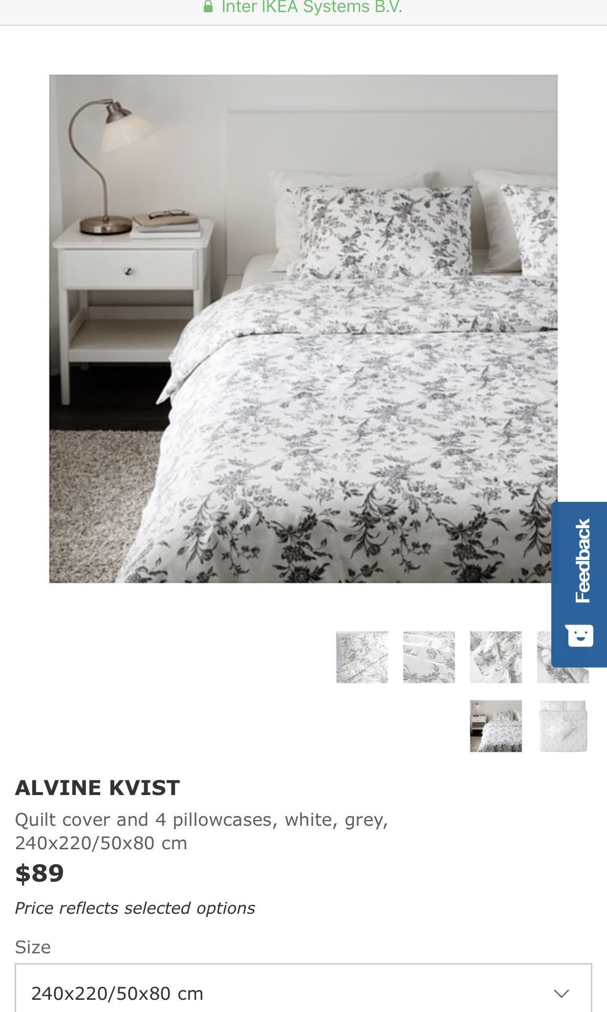 Ikea Brand New Alvine Kvist Quilt Cover And Pillowcases White Grey