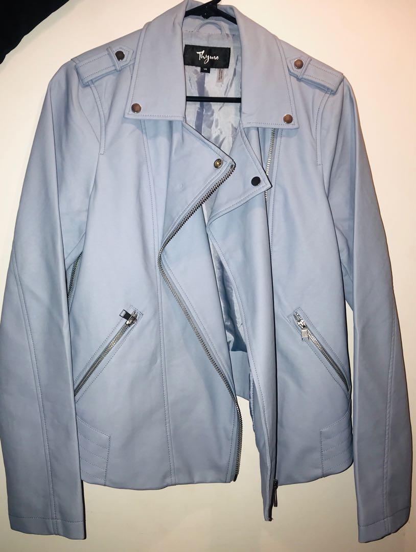 Baby blue leather jacket deals