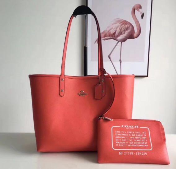 COACH F24214 REVERSIBLE CITY TOTE WITH FRUIT PRINT PU Leather Premium