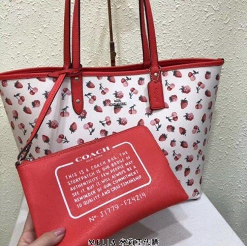 COACH F24214 REVERSIBLE CITY TOTE WITH FRUIT PRINT PU Leather Premium