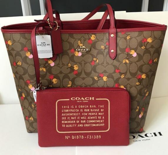 COACH F31389 REVERSIBLE CITY TOTE IN SIGNATURE CANVAS WITH CHERRY
