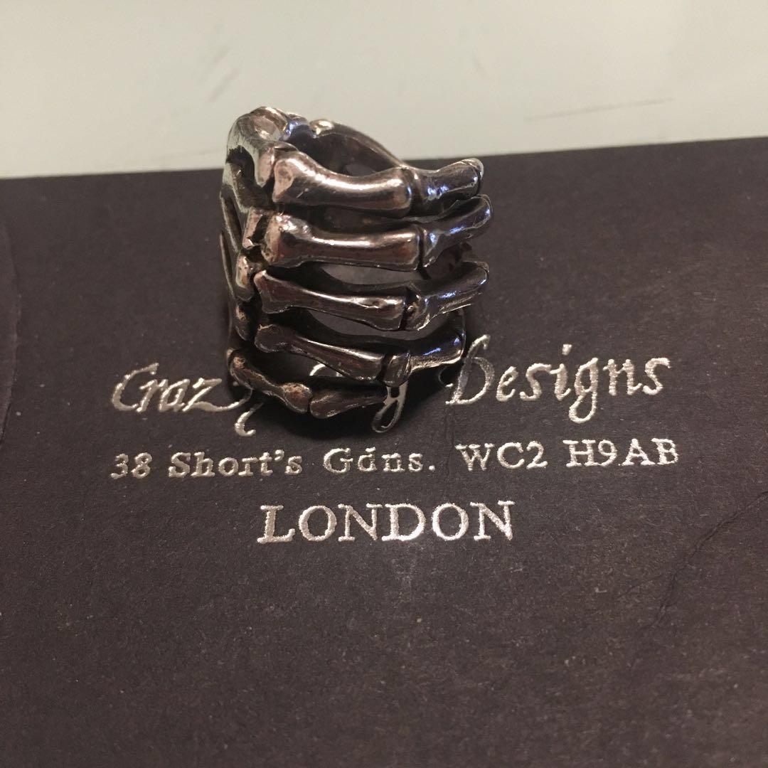 Crazy Pig design London Bone hand Skull Ring Silver 925 銀介指戒指