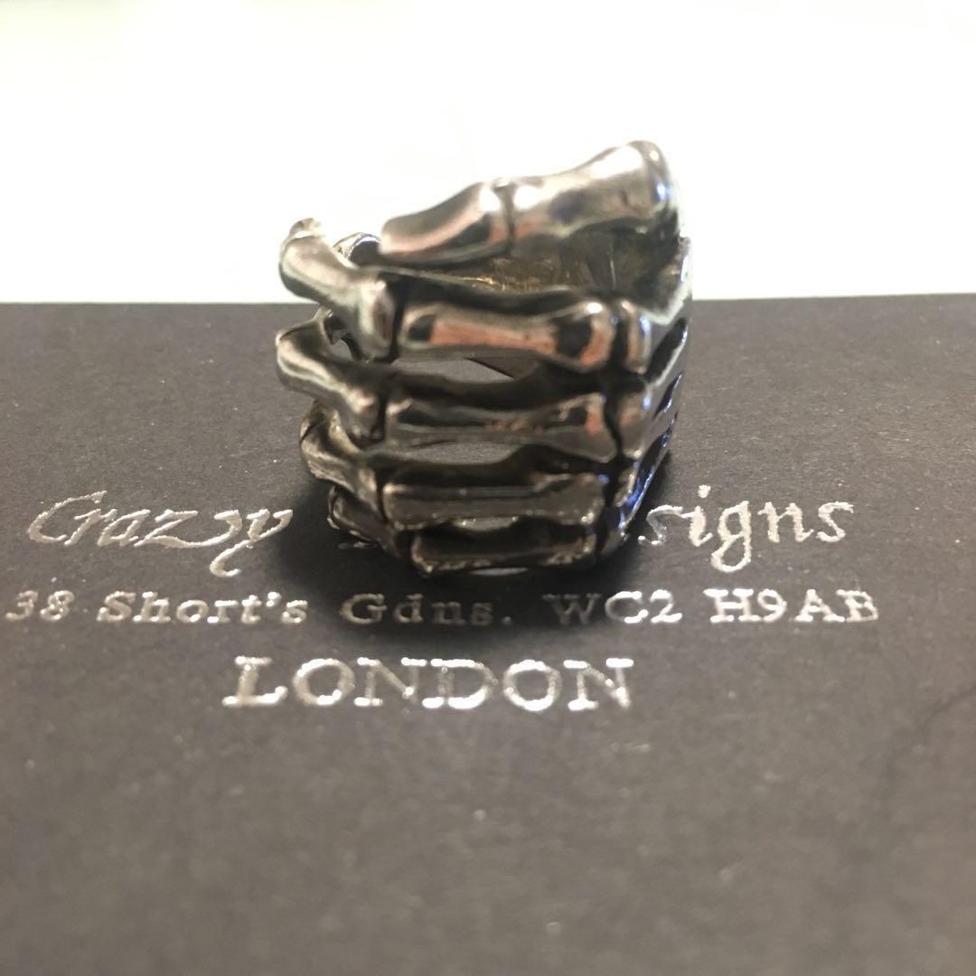 Crazy Pig design London Bone hand Skull Ring Silver 925 銀介指戒指