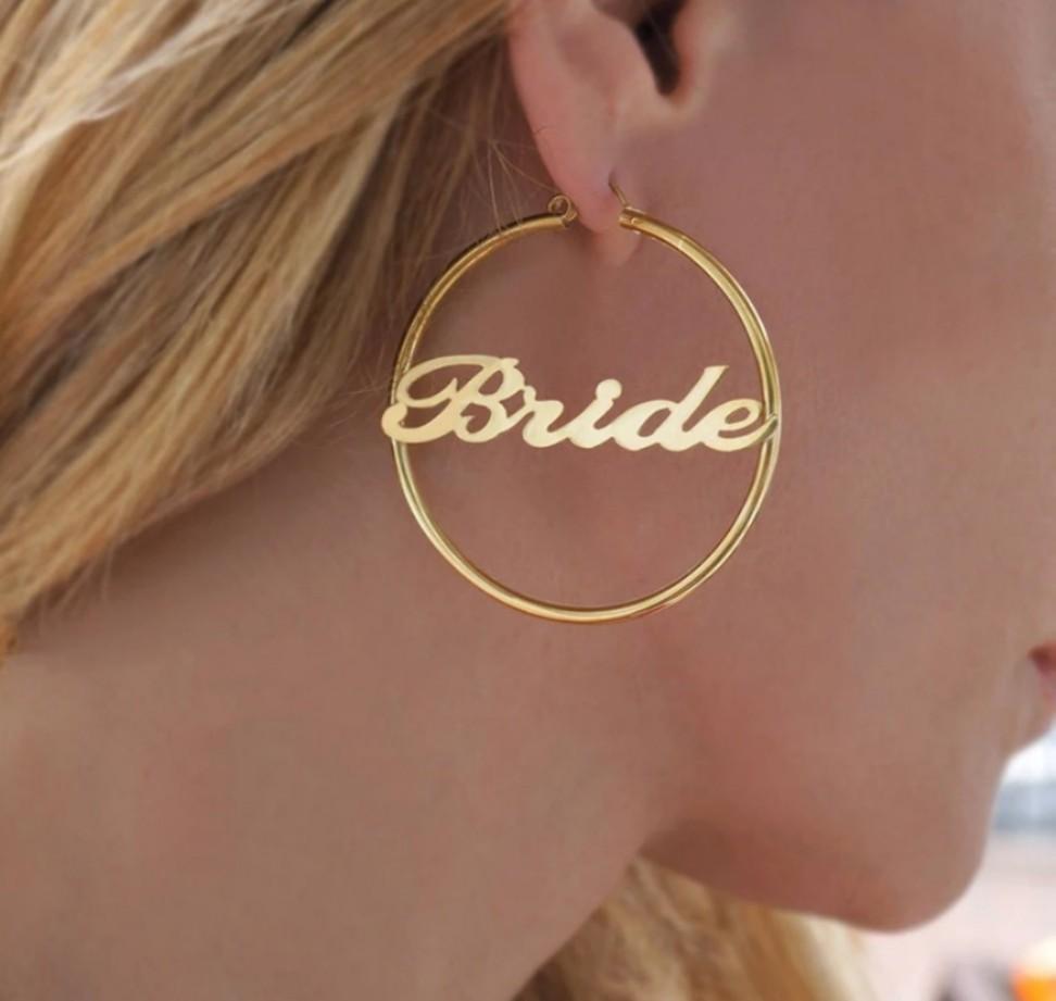 Gold hoop earrings with name top
