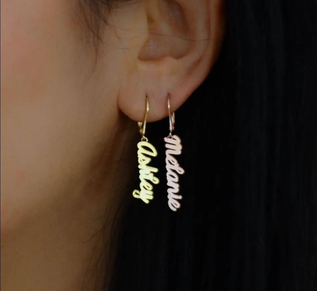 Name engraved earrings top