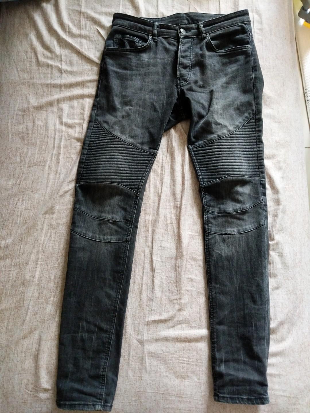 STEALLLL H M Biker Jeans Fesyen Pria Pakaian Bawahan di Carousell
