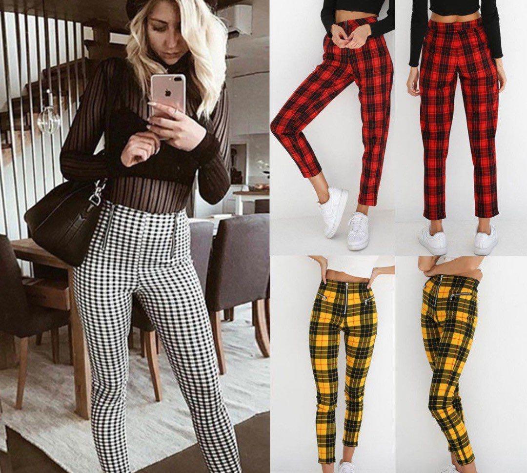women's high waisted plaid pants