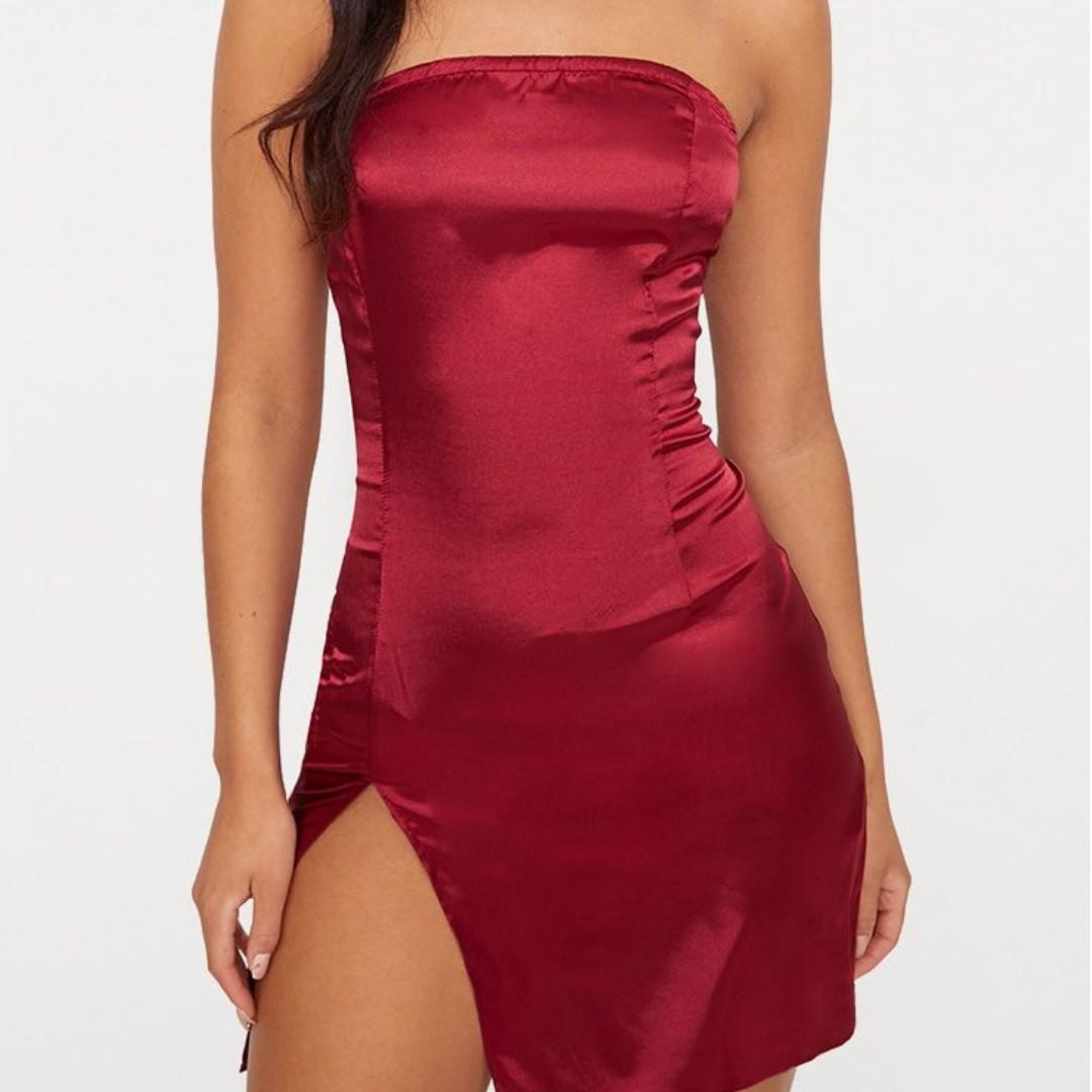 plt red satin dress