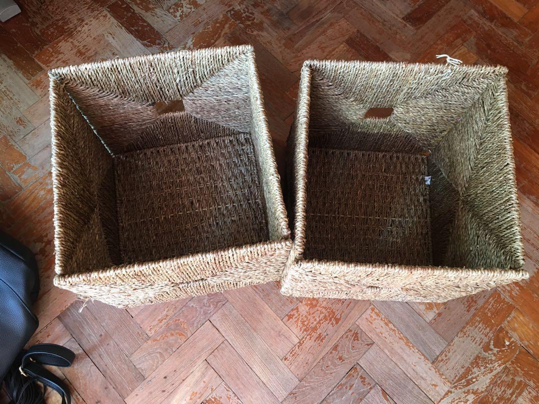 (RESERVED) Ikea Knipsa Seagrass Baskets x2, Furniture & Home Living, Home Improvement