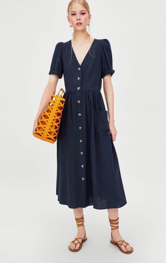 Zara TRF linen midi dress, Women's 