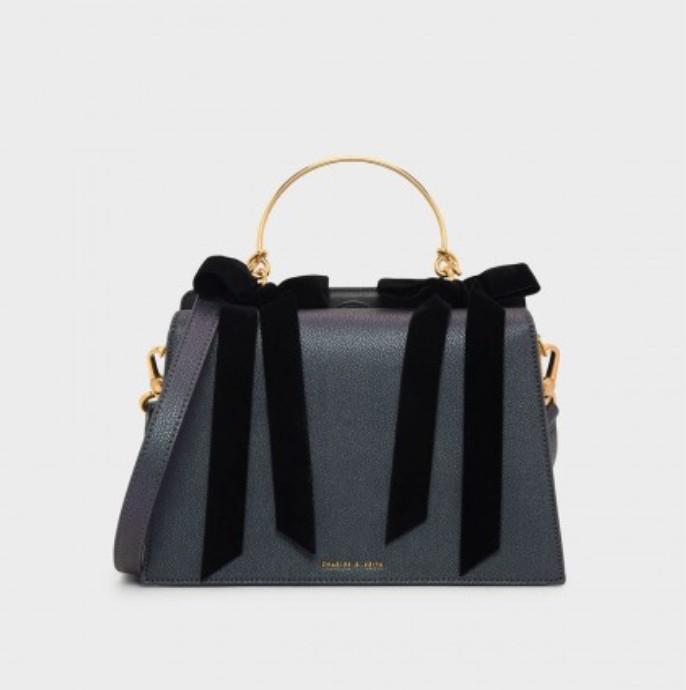 charles keith velvet bow detail handbag