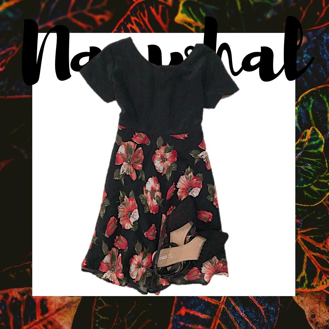 black dress with flowers on bottom