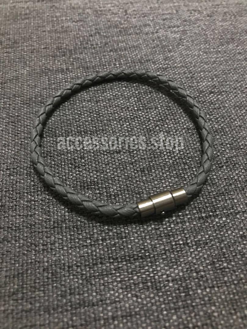 Mens grey leather best sale bracelet
