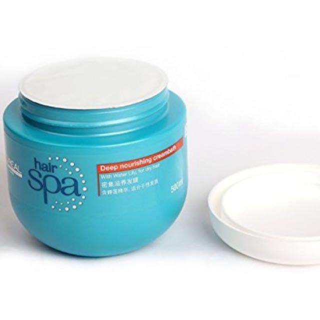 L'OREAL HAIR SPA 500mL (Category: Hair) located in Manila. Submitted by pepperscornerstore (Listing ID 79502348, Image 2). Description: 💦 L'OREAL HAIR SPA 500mL 💦 Enriched with water lily and purified water, this deep nourishing creambath intensely nourishes your hair inside and out. Through massage, it deeply treats and gorges the fiber with nutrients and moisture for healthy, soft & shiny hair full of life. DIRECTION OF USE: Apply on shampooe