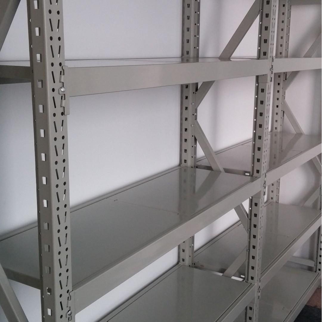 Medium Rack (Category: Shelves, Cabinets & Racks) located in Singapore. Submitted by uuhong (Listing ID 209015558, Image 1). Description: Variable sizes; Length - 1000mm, 1200mm, 1500mm, 1800mm Depth - 400mm, 600mm Hight - 2000mm, 2500mm Load capacity 400-500kg per level Color in light Grey .