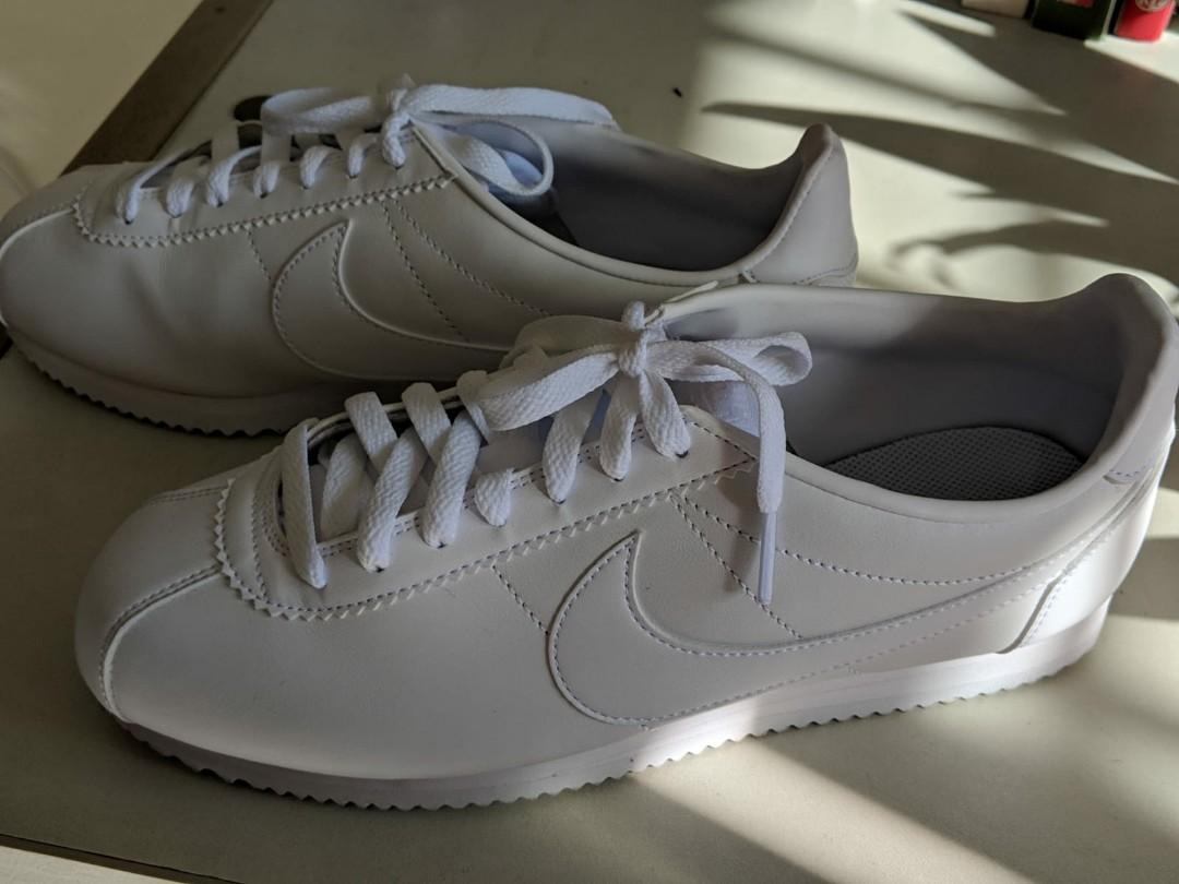 nike triple white leather cortez trainers