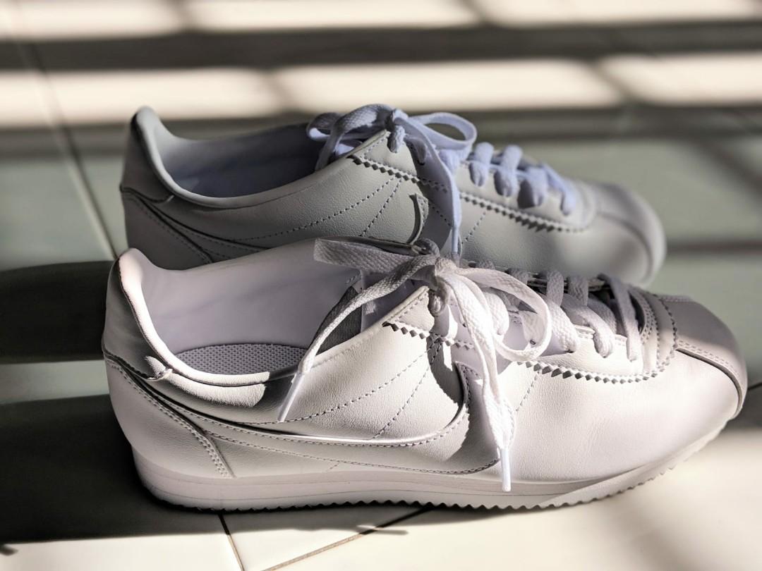 nike triple white leather cortez trainers