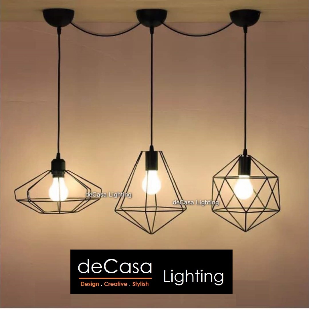 Set Of 3 Designer Industrial Loft Pendant Light Jl Mj Bk 3sb Home Furniture Home Decor On Carousell