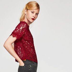 zara red lace top