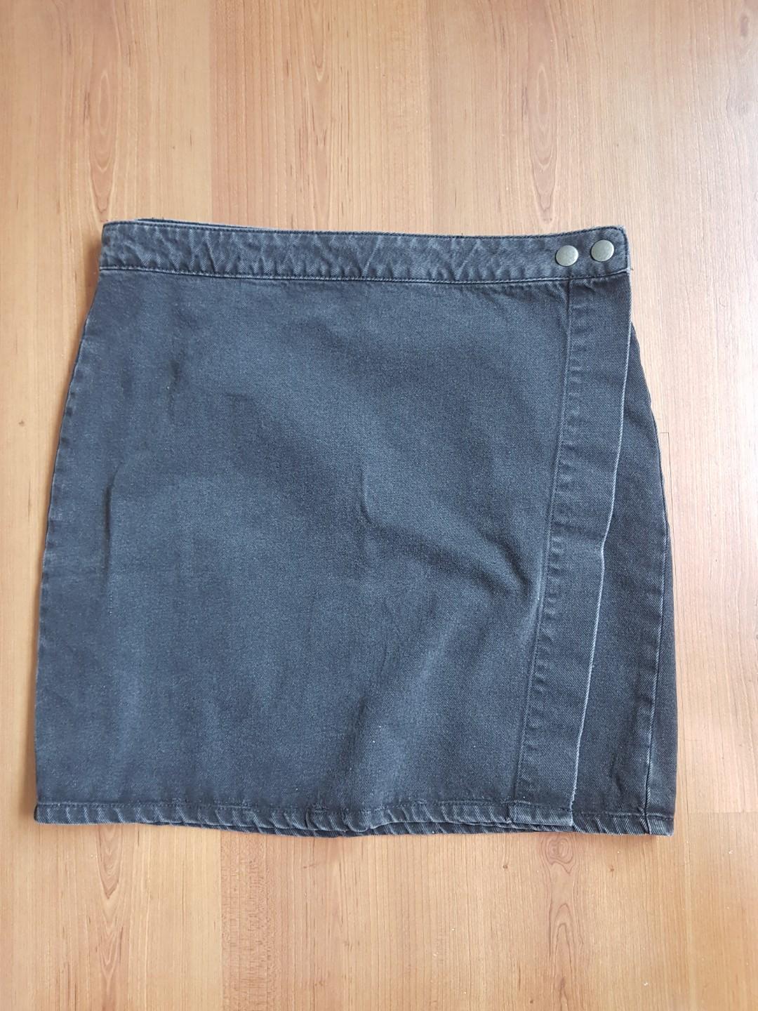 black wrap denim skirt
