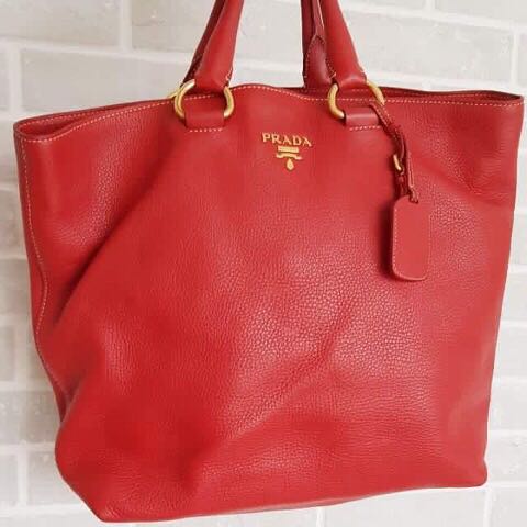Authentic Prada red leather tote bag Luxury Bags Wallets on Carousell