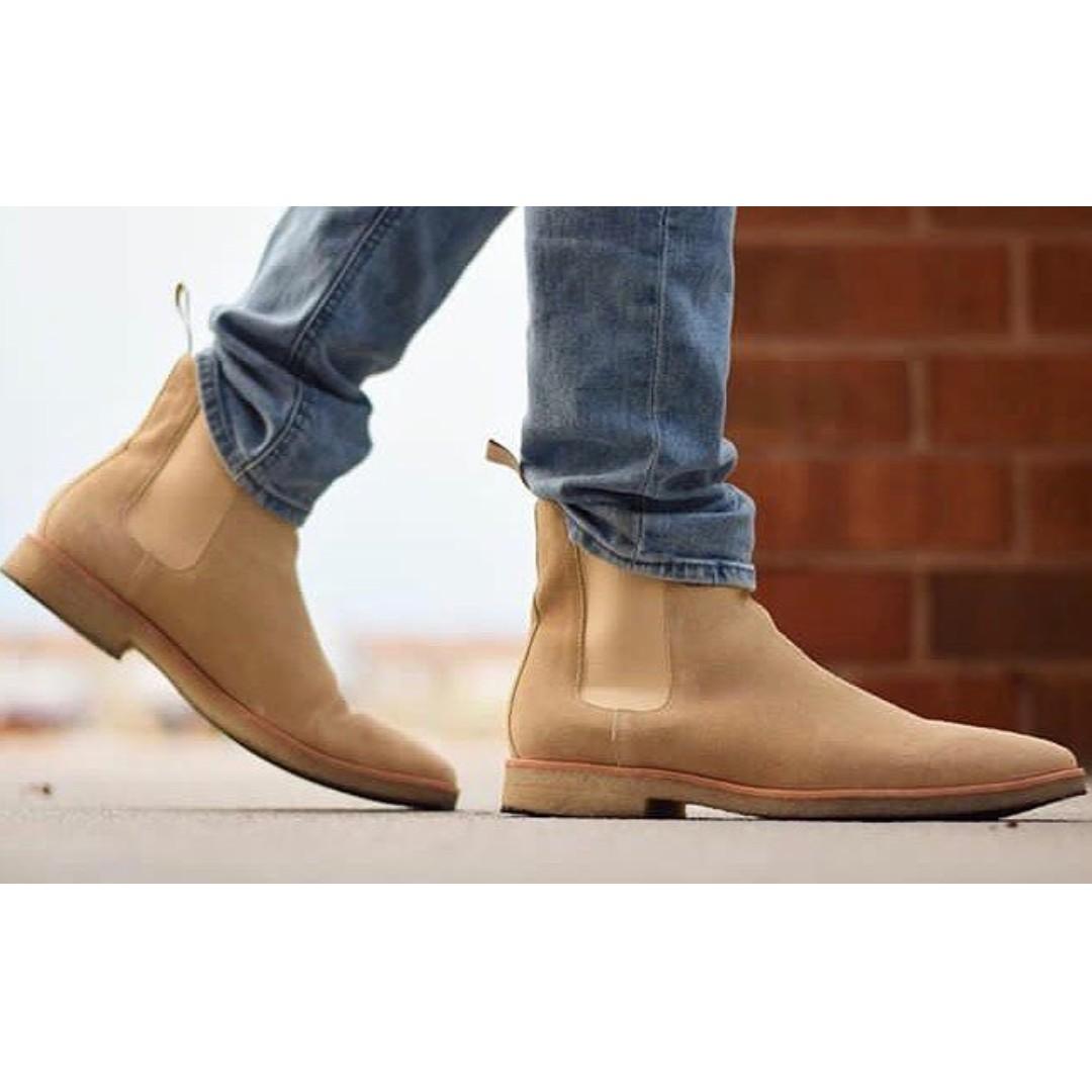 mens camel suede chelsea boots