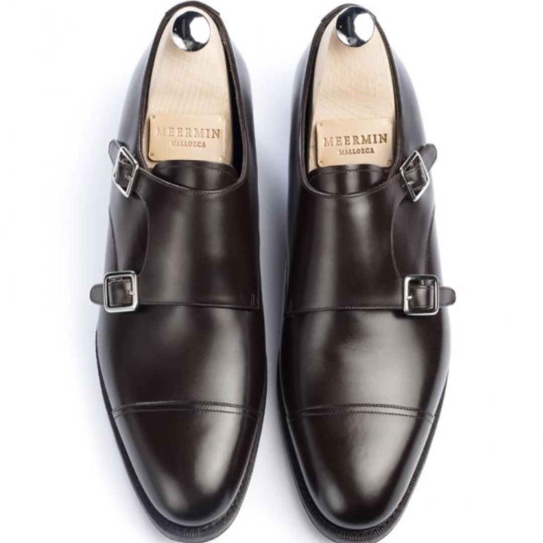 Dark brown double monk strap shoes clearance