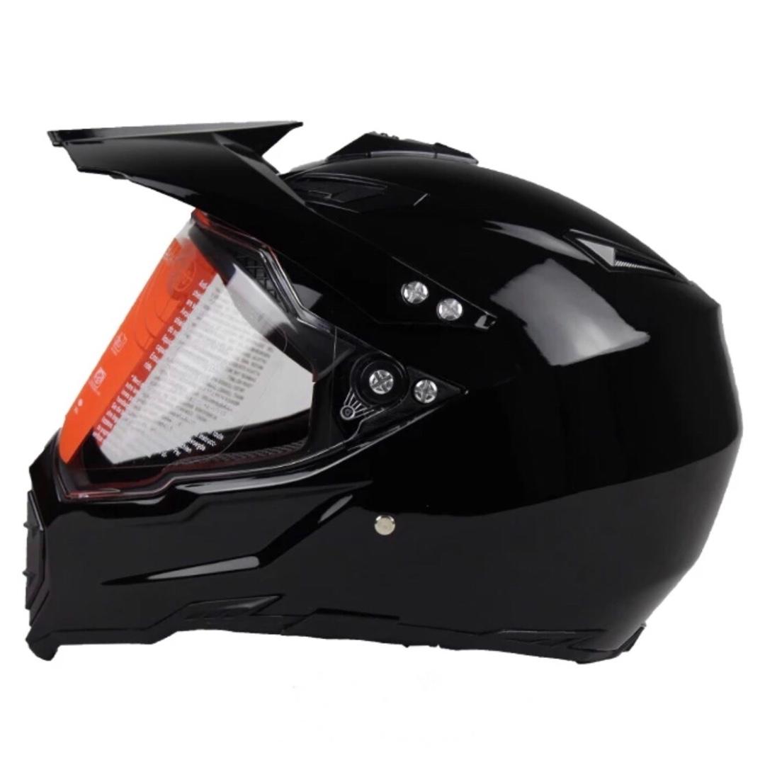 Gloss Black Full Face Adventure Dual Sports Motorcycle Helmet