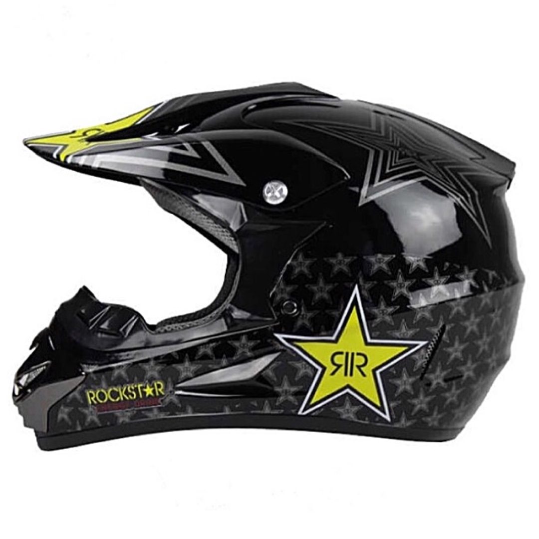 Gloss Black Rockstar Full Face Motorcycle Helmet Scrambler Motorcross ...