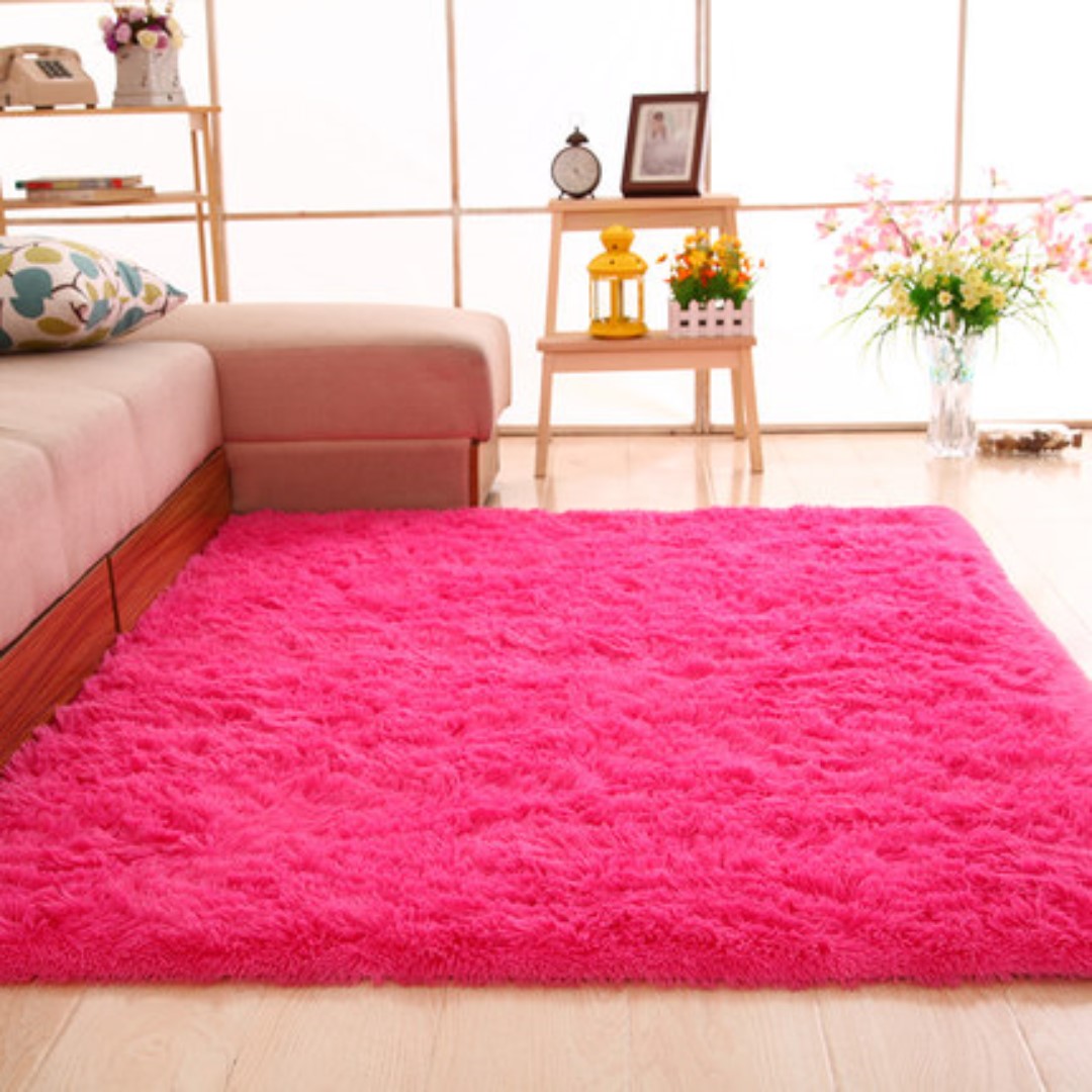 Hot Pink Fur Carpet 160x230cm, Furniture & Home Living, Home Decor