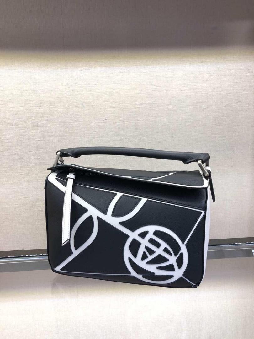 Loewe Puzzle Bag Roses Small Bag Black White 2019 New and Real