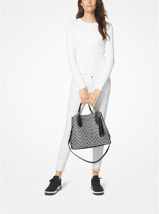 michael kors brooklyn large woven leather satchel