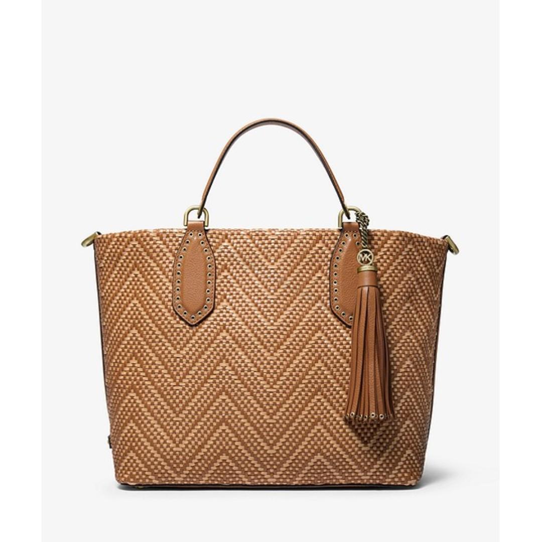 michael kors brooklyn large woven leather satchel