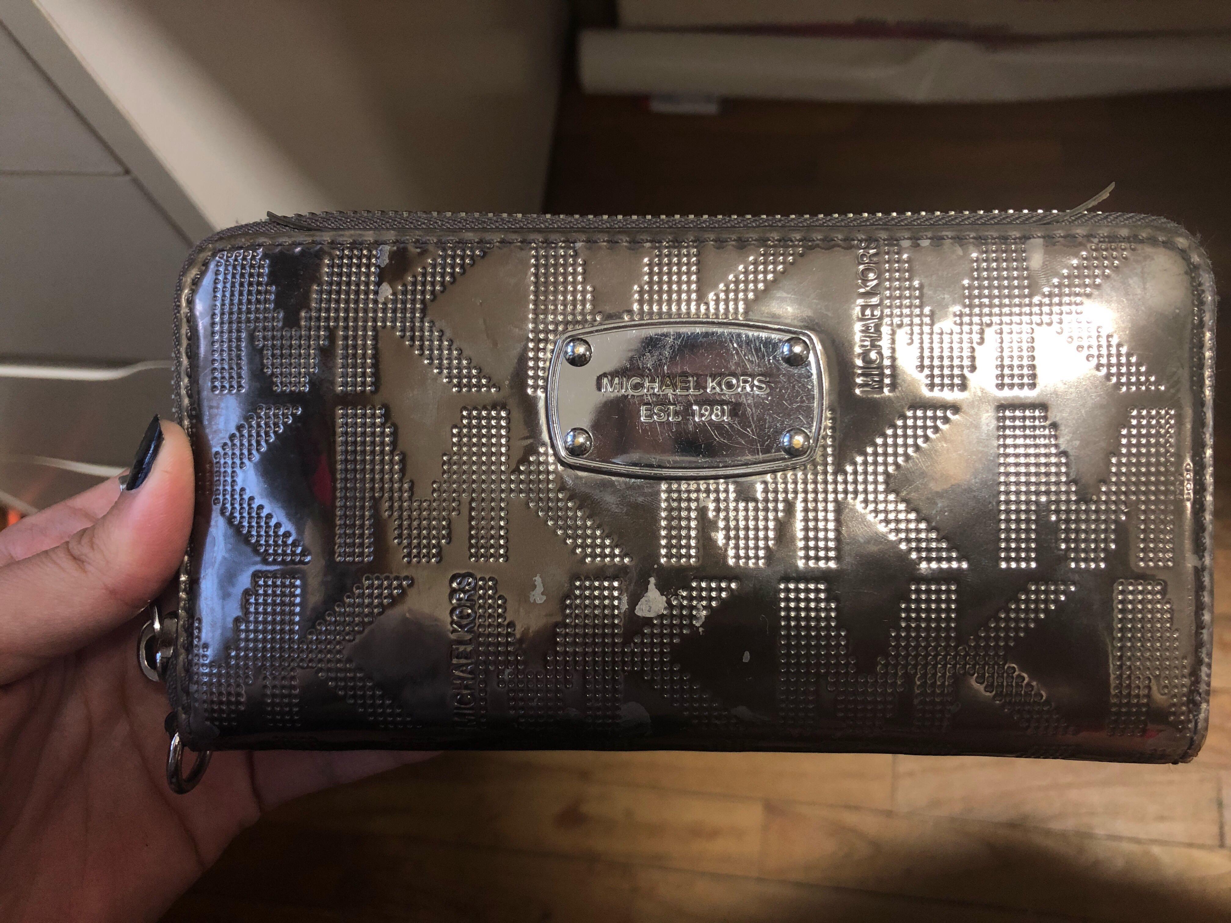 silver metallic michael kors purse