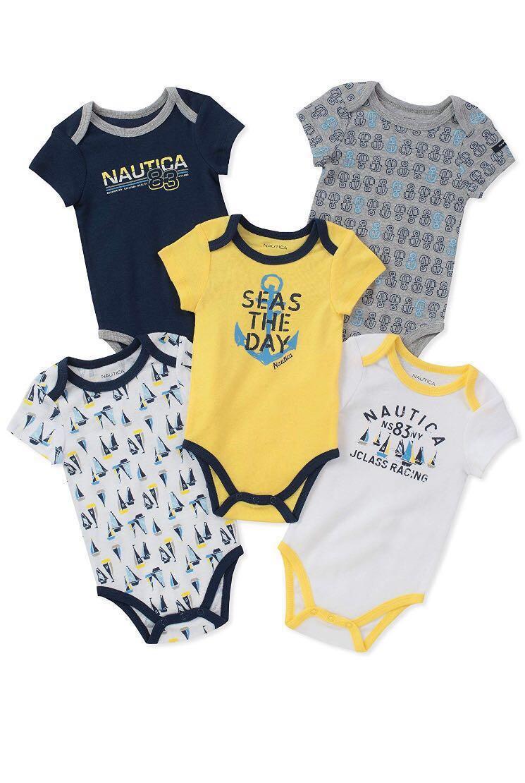 NEW Nautica 5pc Set Baby Boys Romper Bodysuits Babies Kids