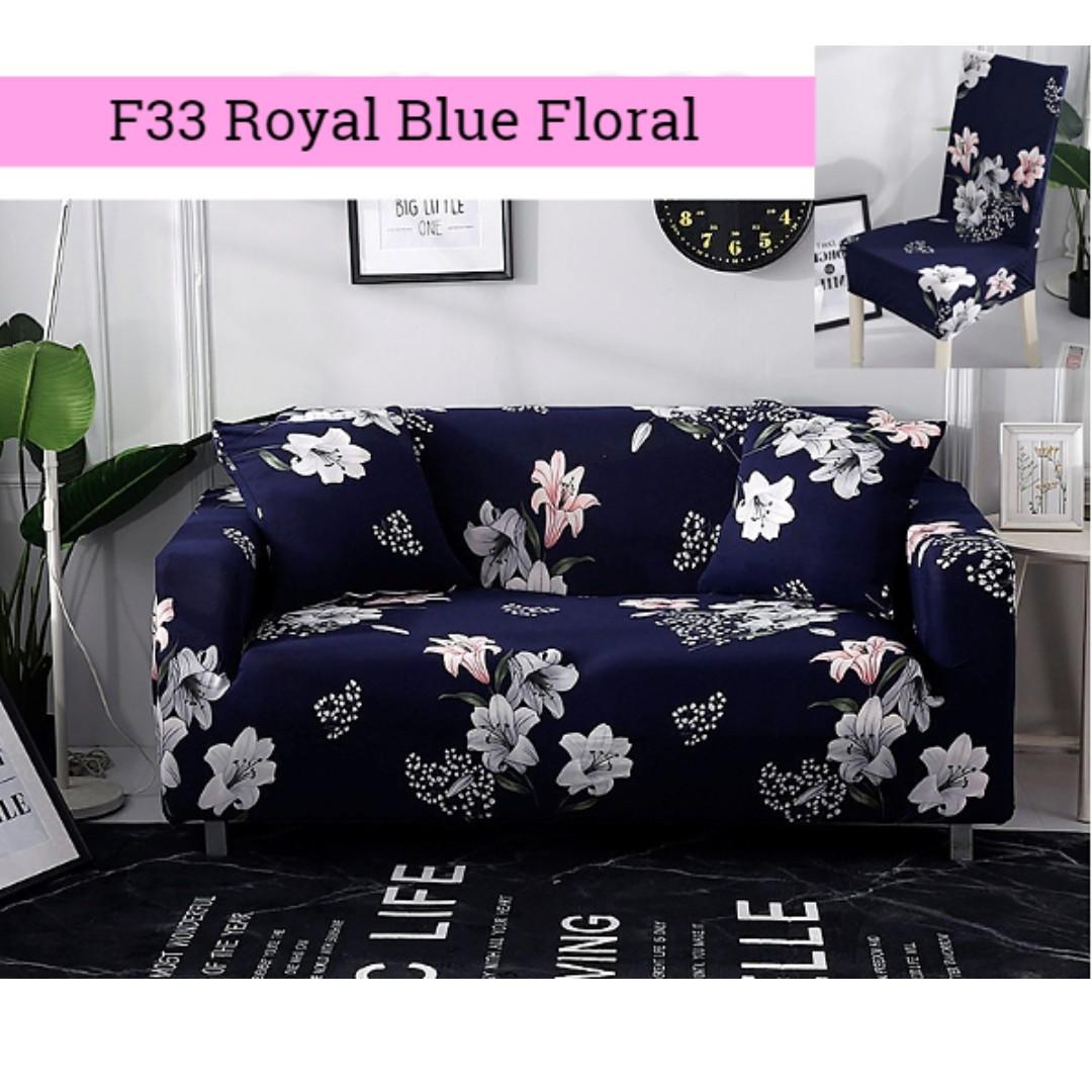 Royal Blue Floral Sofa And Chair Cover Furniture Home Decor