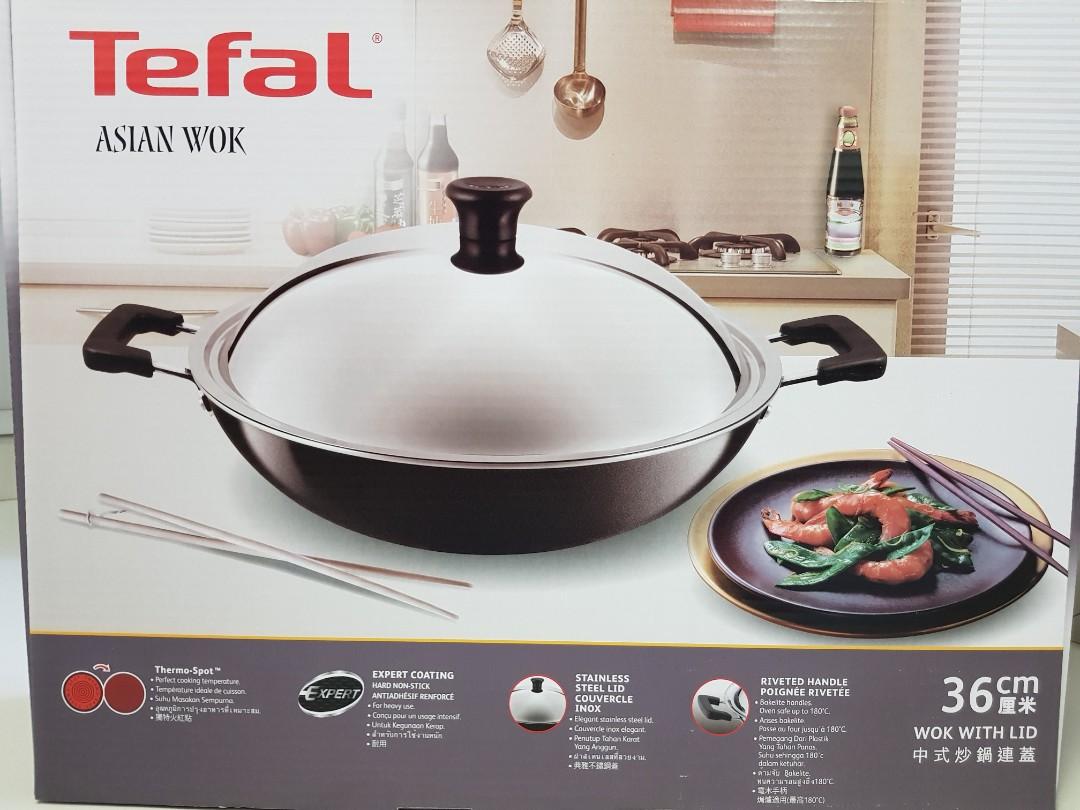 Tefal Nonstick Chinese Wok 36cm with Lid, Furniture & Home Living