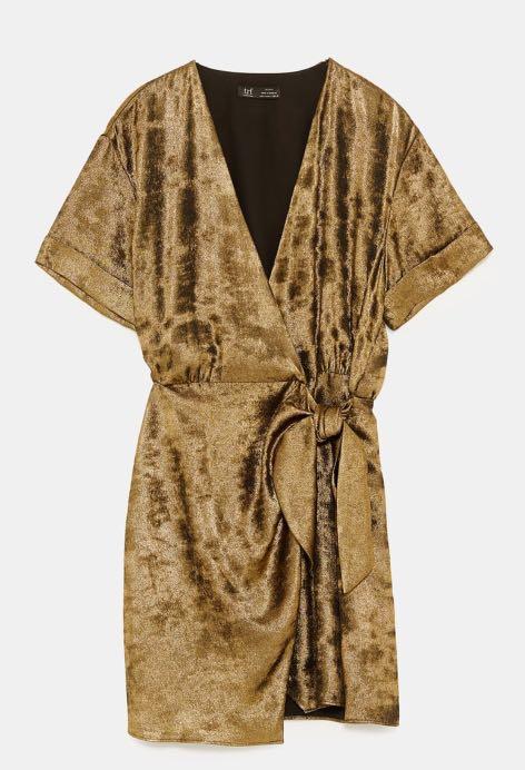 Zara gold wrap dress cheap