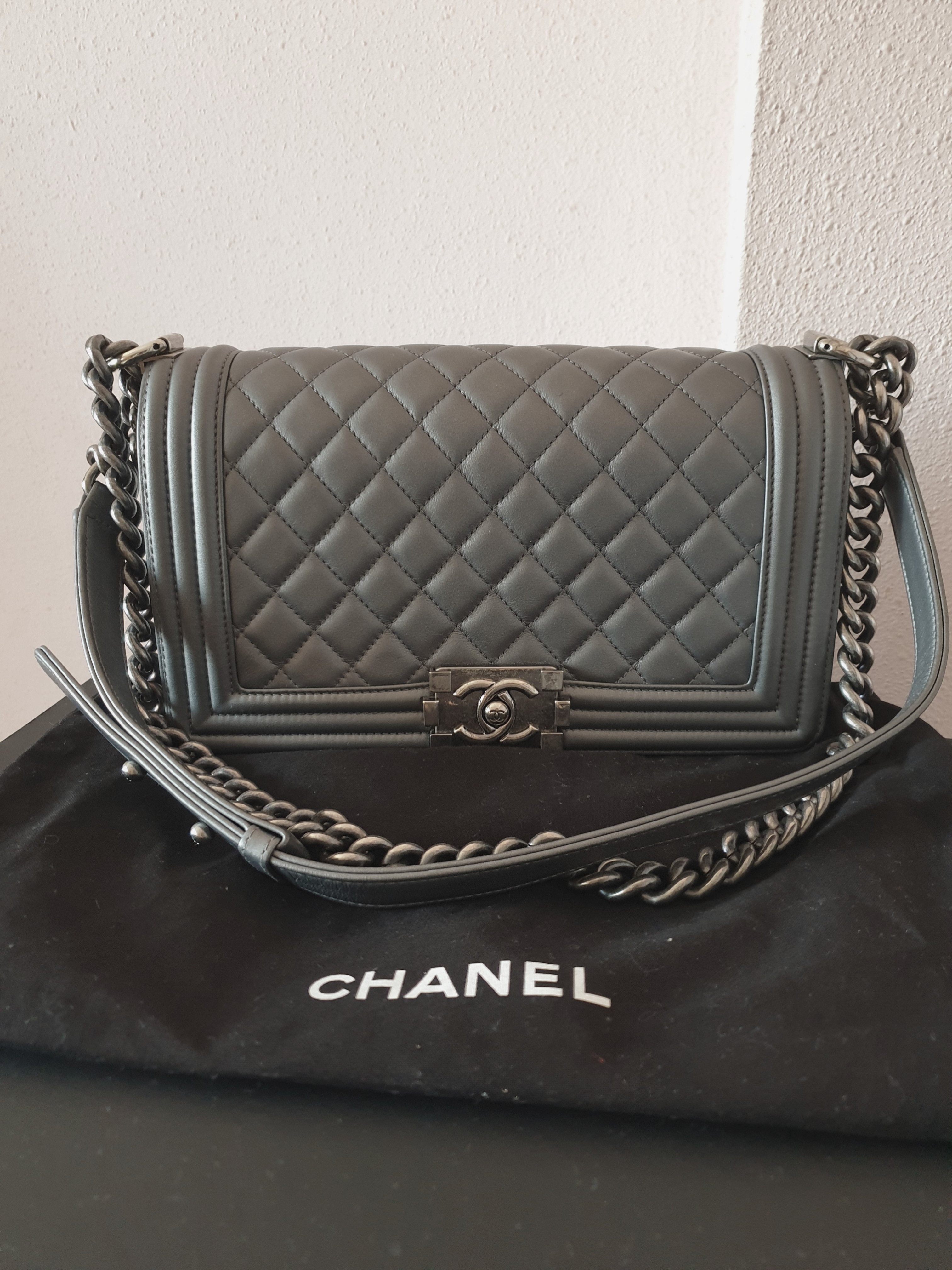chanel boy silver