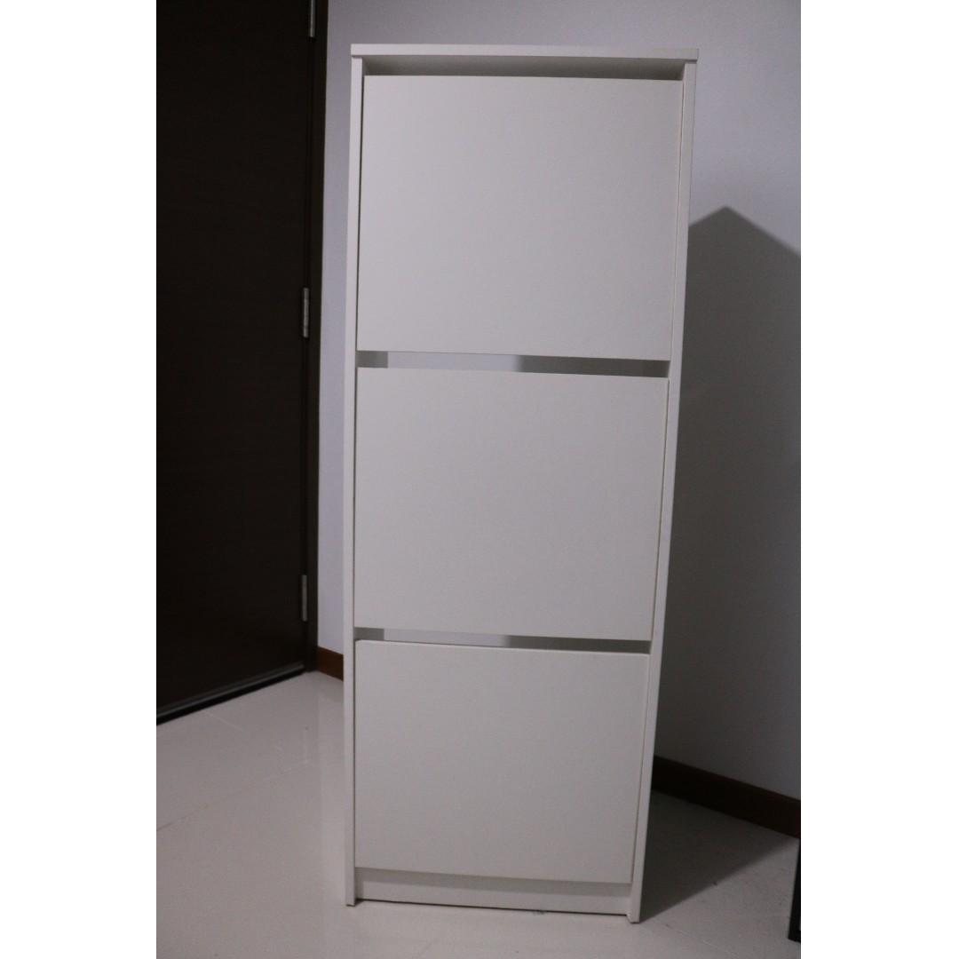 Bissa Shoe Cabinet With 3 Compartments White Furniture Shelves Drawers On Carousell